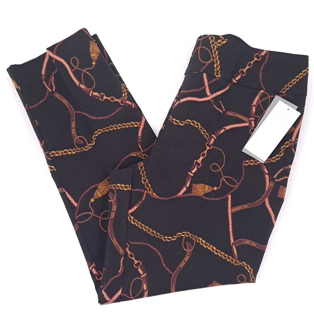 New Directions Pull-on Pants Black Gold Equestrian Tummy Panel Sculpting Sz 16P